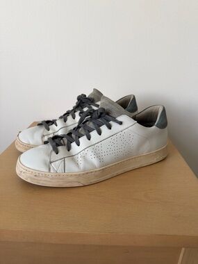 P448 White Leather Sneakers with Gray Accents